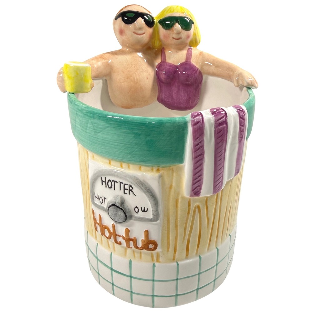 VTG 1997 Lotus Ceramic Hot Tub Couple Planter Whimsical Novelty Utensil Holder